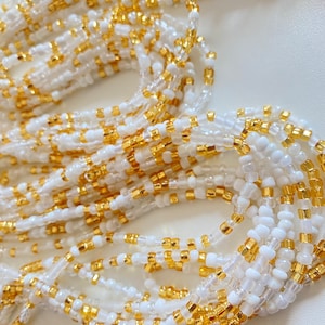 Gold & white - Waist Bead, Waist Bead, Belly Bd, Beaded Body Jewelry, Handmade waist Accessory, Gift for her, African Waist Bead, Tie On
