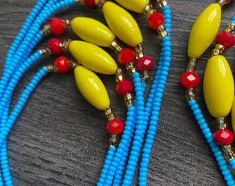 Blue Waist bead- Handmade Tie-On Waist Bead, African Beaded Belly Chain, Body Jewelry for Women, Beaded Body Jewelry, African Body Jewelry