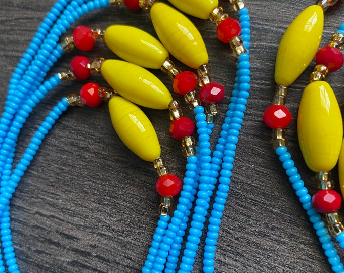 Blue Waist bead- Handmade Tie-On Waist Bead, African Beaded Belly Chain, Body Jewelry for Women, Beaded Body Jewelry, African Body Jewelry