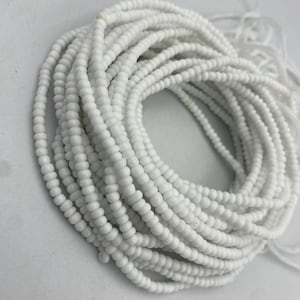 White WaistBeads- Handmade Tie-On Waist Bead, African Beaded Belly Chain, Body Jewelry for Women, Beaded Body Jewelry, Non-Stretch 45” -50”