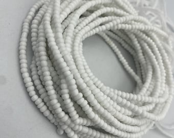 White WaistBeads- Handmade Tie-On Waist Bead, African Beaded Belly Chain, Body Jewelry for Women, Beaded Body Jewelry, Non-Stretch 45” -50”