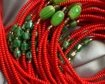 Red Waist bead-Handmade Tie-On Waist Bead, African Beaded Belly Chain, Body Jewelry for Women, Beaded Body Jewelry, African Body Jewelry