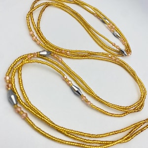 Gold Waist Bead|Adjustable Waist jewelry | Belly Beads | Fashion Accessory | Waist Bead for weightloss | Gift For Her |  Tie On | 45-50&quot;