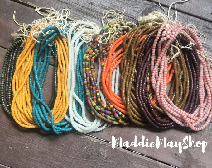 24"-26" Threaded African Beads: Ghana Krobo Tube Beads, African Trade Beads, Sankofa Trade Beads/Beads for Jewelry Making