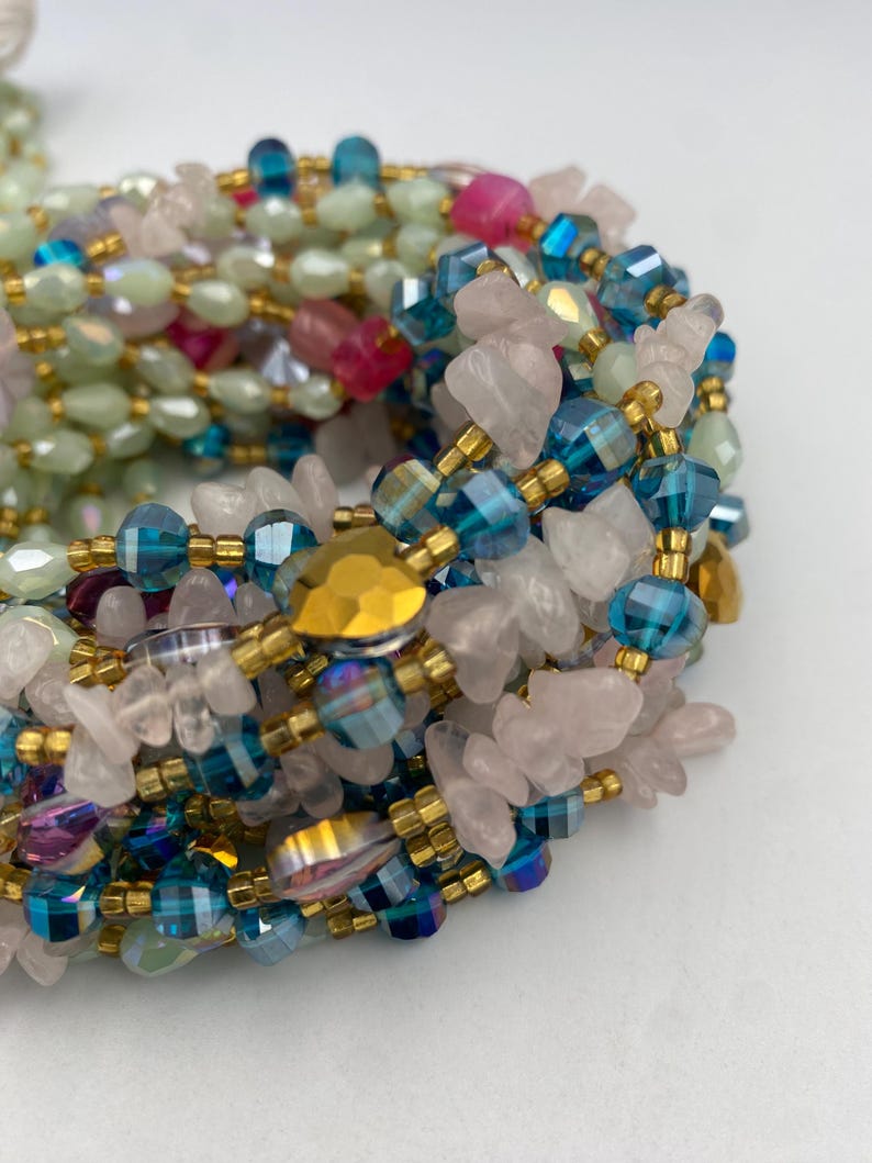 Crystal Waist Beads 45-50 Inches | Gemstone- Waist Beads Mint Green, Rose Quartz | waistBeads for weightloss | 45” image 12