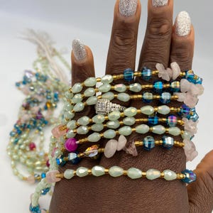 Crystal Waist Beads 45-50 Inches | Gemstone- Waist Beads Mint Green, Rose Quartz | waistBeads for weightloss | 45” image 16
