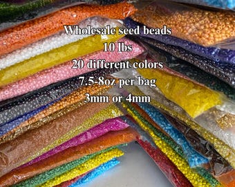 3mm or 4mm -Size 8/0 or 6/0, Beads lot, Glass Seed Beads, DIY glass beads. 20 different colors, 200- 225 perbags Approx 4500grams or 9.9lbs