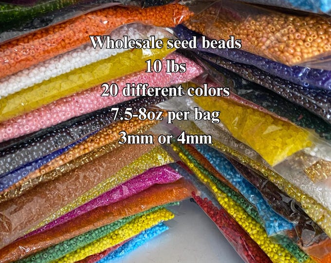 3mm or 4mm -Size 8/0 or 6/0, Beads lot, Glass Seed Beads, DIY glass beads. 20 different colors, 200- 225 perbags Approx 4500grams or 9.9lbs