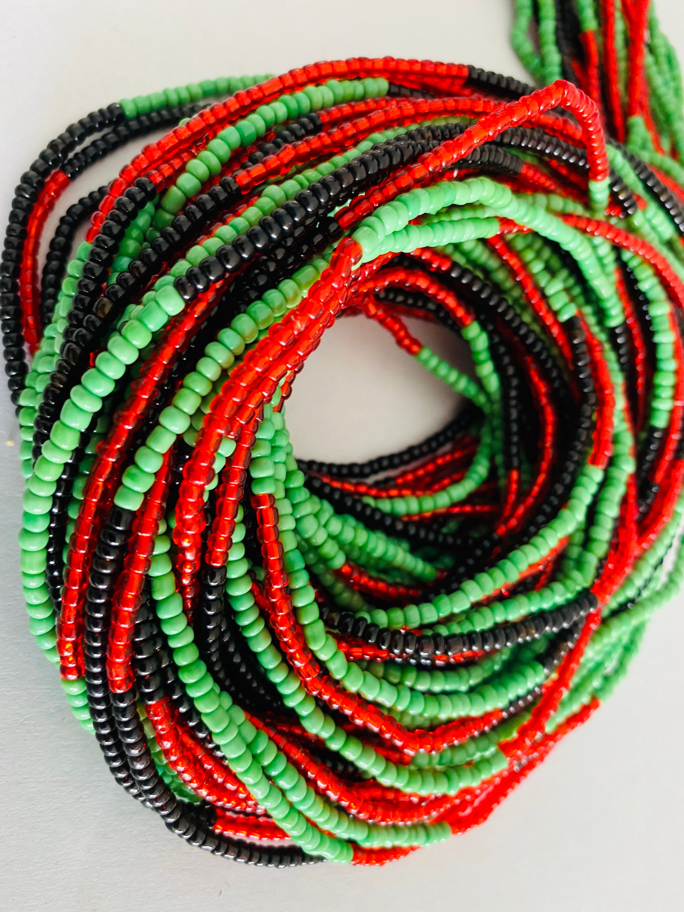 Red & Black Waist Bead for Women | Waist Beads | Large Seed Beads |  Afrocentric | Cloth & Cord