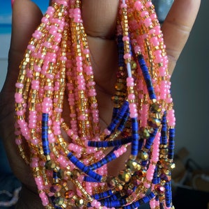 Pink & Blue - waistbead  Tie On