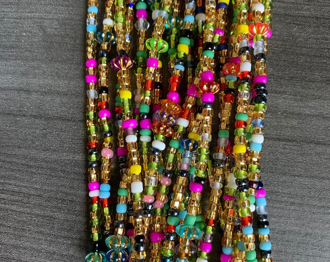 Muli-colored Waist Bead, Waist Bead, Belly Chain, Beaded Body Jewelry, Handmade waist Accessory, Gift for her, African Waist Bead, Tie On