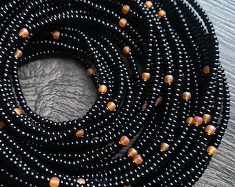 Black Waist bead-Handmade Tie-On Waist Bead, African Beaded Belly Chain, Body Jewelry for Women, Beaded Body Jewelry, African Body Jewelry