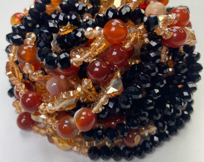 Nightfall Gemstone Elegance ~ Luxury Crystal Waist Beads- Carnelian Gemstone waistbead, Natural Stone Waistbead, Black waistbead