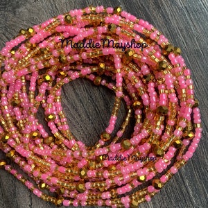 Pink Waist Bead, Waist Bead, Belly Chain, Beaded Body Jewelry, Handmade waist Accessory, Gift for her, African Waist Bead, Tie On 45&quot;-50&quot;