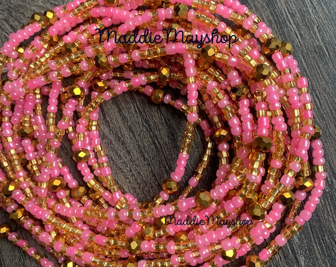 Pink Waist Bead, Waist Bead, Belly Chain, Beaded Body Jewelry, Handmade waist Accessory, Gift for her, African Waist Bead, Tie On 45"-50"