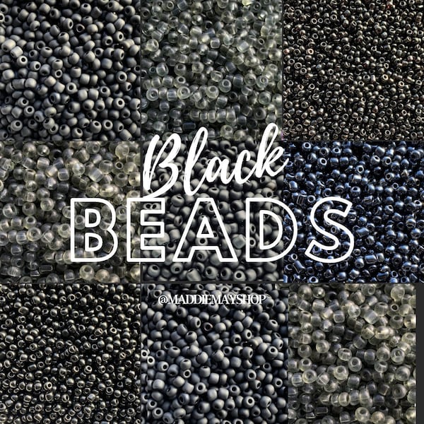 Black beads-  Glass Beads,Seed Beads, DIY Jewelry Making Supplies,  Crafting Supplies, Black seed beads, Black beads, Size 6/0 , 8/0, 12/0