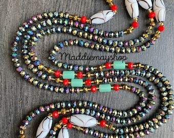 Iridescent Crystal Waist Beads, African WaistBead, Belly Bead, Handmade luxury waistbead, Body Jewelry, Boho, beaded Jewelry, Tie On