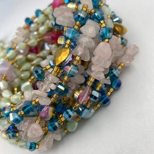 Crystal Waist Beads 45-50 Inches | Gemstone- Waist Beads Mint Green, Rose Quartz | waistBeads for weightloss | 45” image 4