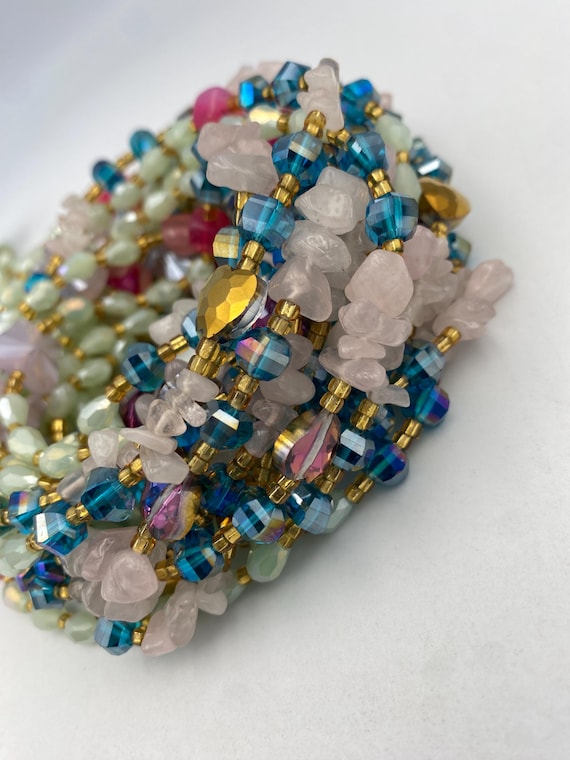 Amariah Luxury Tie-On Waist Beads 45-50 Inches | Gemstone- Waist Beads  Mint Green, Rose Quartz  | waistBeads for weightloss | 45”