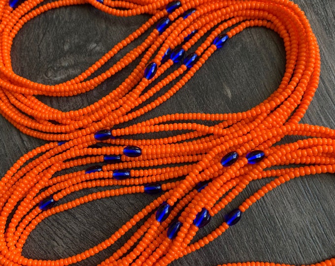 Orange Waist bead-Handmade Tie-On Waist Bead, African Beaded Belly Chain, Body Jewelry for Women, Beaded Body Jewelry, African Body Jewelry