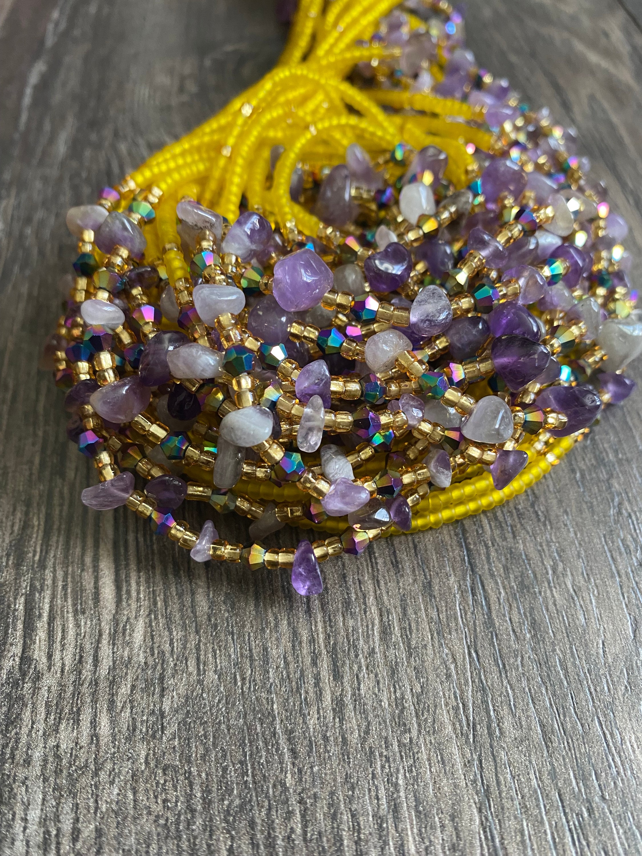 Amethyst Crystal  Waist Bead|Adjustable Waist jewelry | Belly Beads  | Waist Bead for weightloss | Gift For Her |  Tie On | 45-50