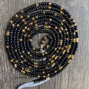Black & Gold Waist Bead, Waist Bead, Belly Chain, Beaded Body Jewelry, Handmade waist Accessory, Gift for her, African Waist Bead, Tie On