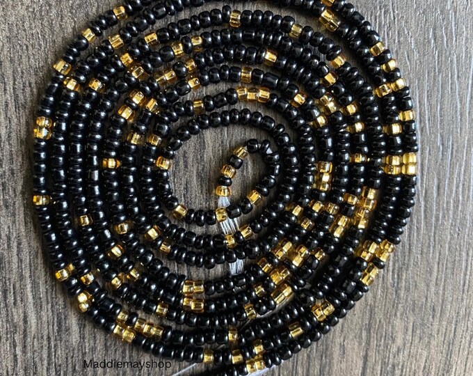 Black & Gold Waist Bead, Waist Bead, Belly Chain, Beaded Body Jewelry, Handmade waist Accessory, Gift for her, African Waist Bead, Tie On
