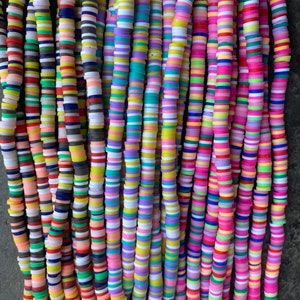 16&quot; 6mm vinyl Heishi beads clay disc, polymer clay beads, AFRICAN vinyl Heishi beads, Disc Beads, Assorted Colors- Price Per Strand