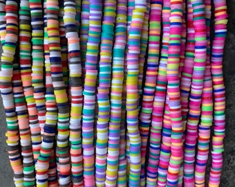 16" 6mm vinyl Heishi beads clay disc, polymer clay beads, AFRICAN vinyl Heishi beads, Disc Beads, Assorted Colors- Price Per Strand