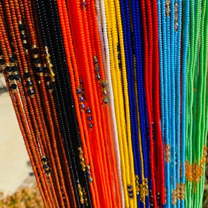Muli-colored Waist Bead, Waist Bead, Beaded Body Jewelry, Handmade waist Accessory, Gift for her, African Waist Bead, Tie On 45&quot;-50&quot;