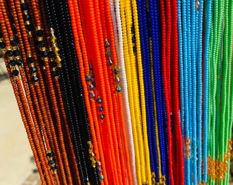 Muli-colored Waist Bead, Waist Bead, Beaded Body Jewelry, Handmade waist Accessory, Gift for her, African Waist Bead, Tie On 45&quot;-50&quot;