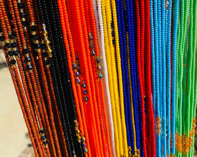Muli-colored Waist Bead, Waist Bead, Beaded Body Jewelry, Handmade waist Accessory, Gift for her, African Waist Bead, Tie On 45"-50"