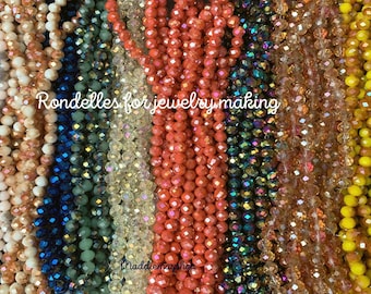 8mm Rondelle Crystals for Jewelry making,Bead spacers, Faceted Crystals , variety of colors- 60-70 beads