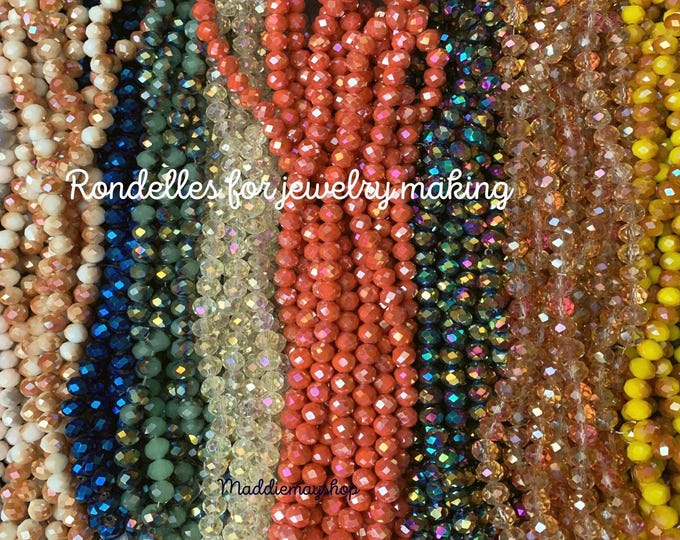 8mm Rondelle Crystals for Jewelry making,Bead spacers, Faceted Crystals , variety of colors- 60-70 beads