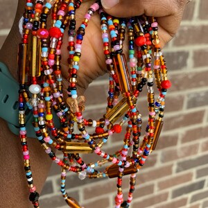 Autumn -Tie On Waist Bead, African Waist Bead,Belly Chain, Beaded Body Jewelry,  waist Accessory, Gift for her, African Waist Bead
