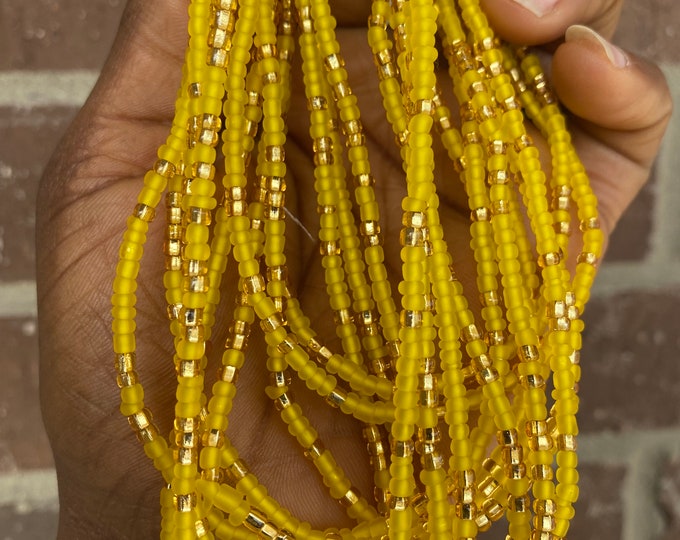 Yellow and Gold Waist Bead, Waist Bead, Belly Chain, Beaded Body Jewelry, Handmade waist Accessory, Gift for her, African Waist Bead, Tie On