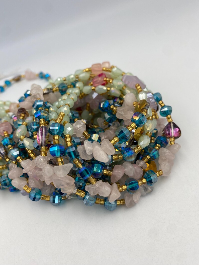 Crystal Waist Beads 45-50 Inches | Gemstone- Waist Beads Mint Green, Rose Quartz | waistBeads for weightloss | 45” image 13