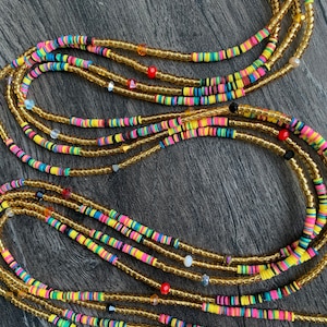 Vinyl Waist Bead, Disc waist bead, Multicolor Waistbead, Belly Beads, Seed Beads, Ghana Waist Bead, Glass Beads, Belly Chain, Tie On