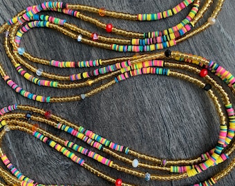 Vinyl Waist Bead, Disc waist bead, Multicolor Waistbead, Belly Beads, Seed Beads, Ghana Waist Bead, Glass Beads, Belly Chain, Tie On