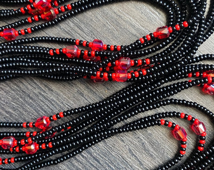 Black Waist bead- Handmade Tie-On Waist Bead, African Beaded Belly Chain, Body Jewelry for Women, Beaded Body Jewelry, African Body Jewelry