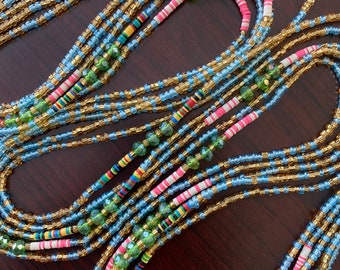 Muli-colored Waist Bead, Waist Bead, Belly Chain, Beaded Body Jewelry, Handmade waist Accessory, Gift for her, African Waist Bead, Tie On