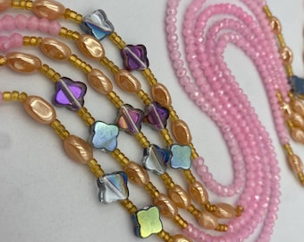 Cuentas rosas para la cintura de 114 cm (45 pulgadas) con lazo / Cuentas de cristal para la cintura / Rastreador de pérdida de peso / Joyería corporal / Cuentas africanas para la cintura / Cuentas de lujo para la cintura / Hechas a mano