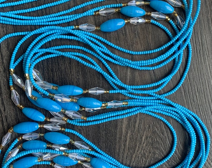Blue Waist bead-Handmade Tie-On Waist Bead, African Beaded Belly Chain, Body Jewelry for Women, Beaded Body Jewelry, African Body Jewelry