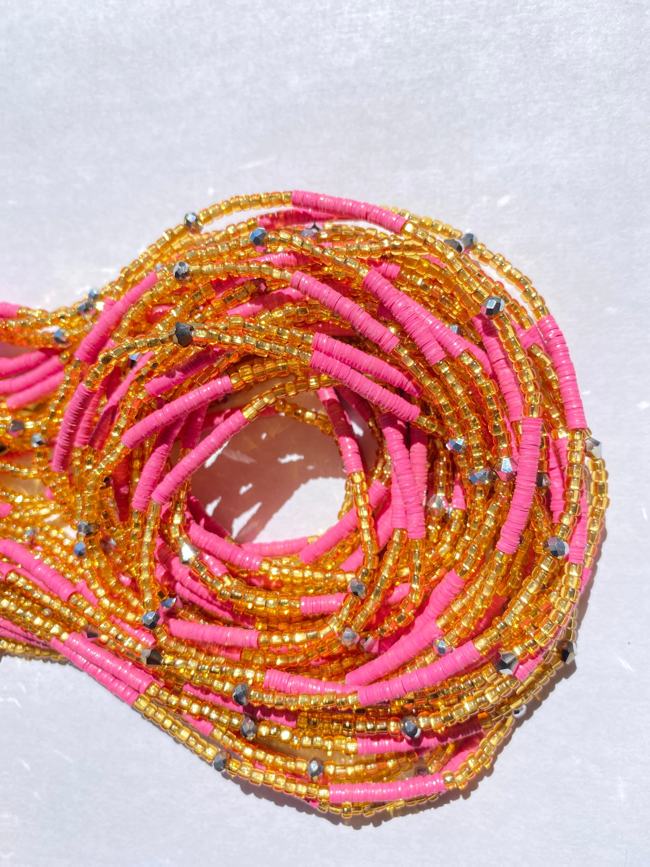 Waist Bead Gold & Pink WaistBeads vinyl mixed with glass seed beads