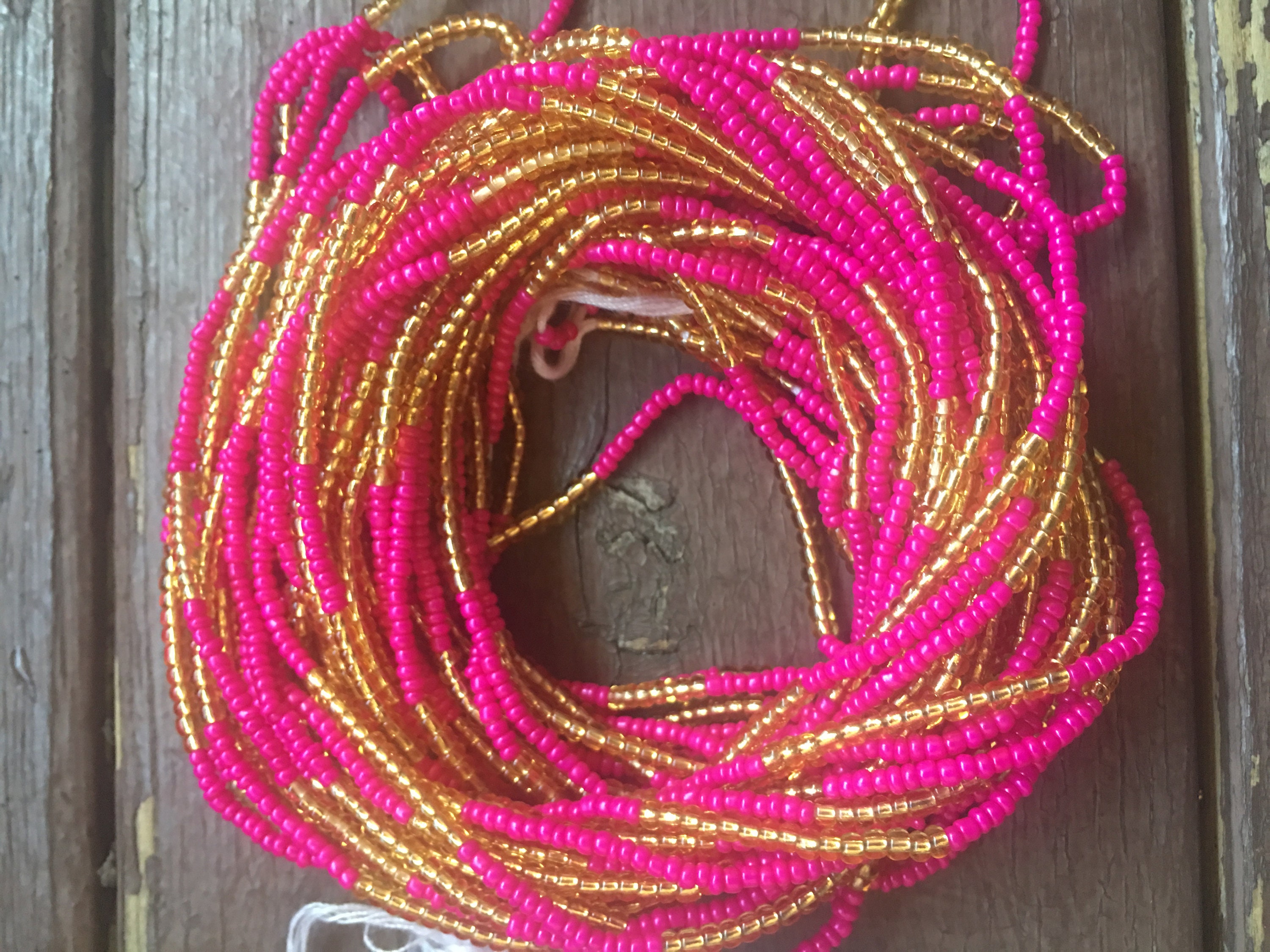 Pink and Gold Waist Bead, Belly Bead, Seed Beads, Ghana Waist Bead