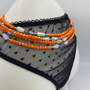 Amber Dust - Crystal Waist Beads –Handmade Tie-On-  Strand (45”–50”) | Orange, Gold & Opal Glass Beads for Women- Luxe Crystal Waist Bead