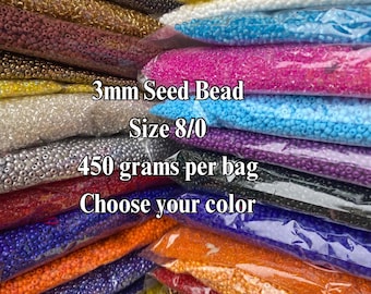 3mm Glass beads, Size 8/0 Seed beads,  Assorted Colors, Glass Beads, DIY Jewelry Making, Crafting Supplies, Beading Project, Beading Supplie