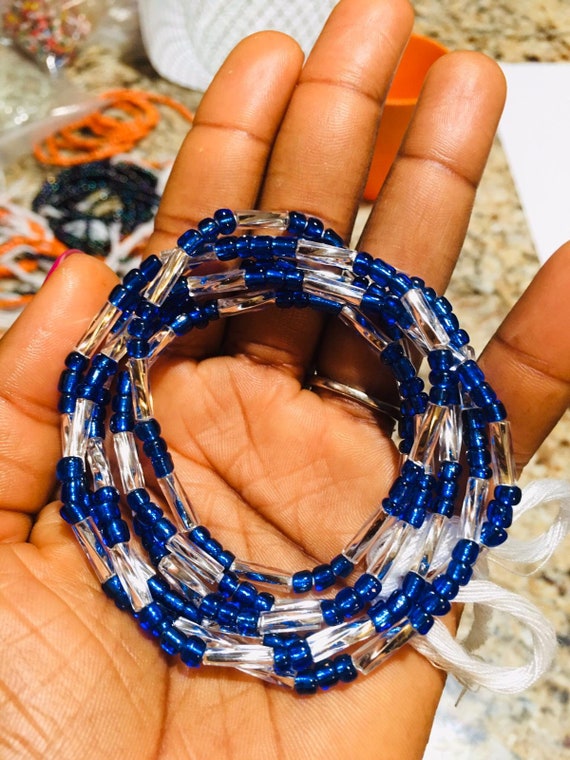 Blue and Gold Waist Beads Tribal Waist Beads- Tie On or Clasped African Waist Bead Ghana Waist Beads