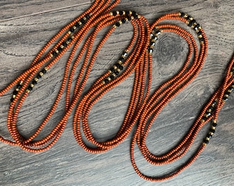 Brown Tie On Waist Bead, African Waist Bead, Beaded Body Jewelry, Handmade waist Accessory, Gift for her, African Waist Bead, Jewelry