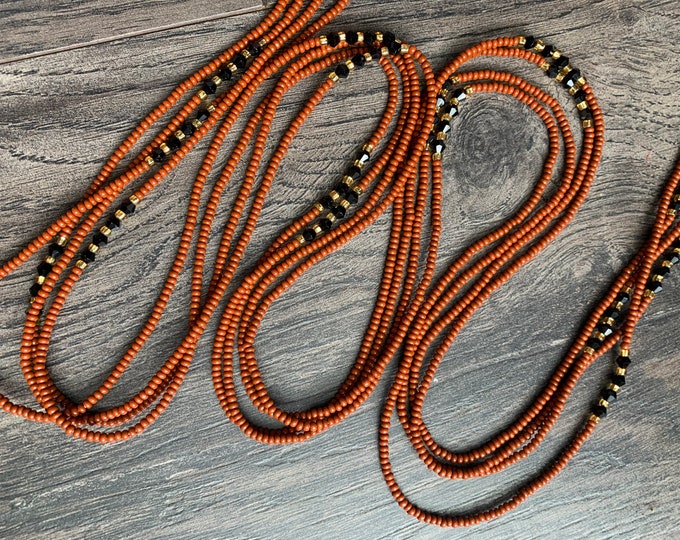 Brown Tie On Waist Bead, African Waist Bead, Beaded Body Jewelry, Handmade waist Accessory, Gift for her, African Waist Bead, Jewelry